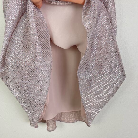 Parker | NWT Blush Pink Silver Metallic Tie Neck A-line Sleeveless Blouse - Picture 7 of 10